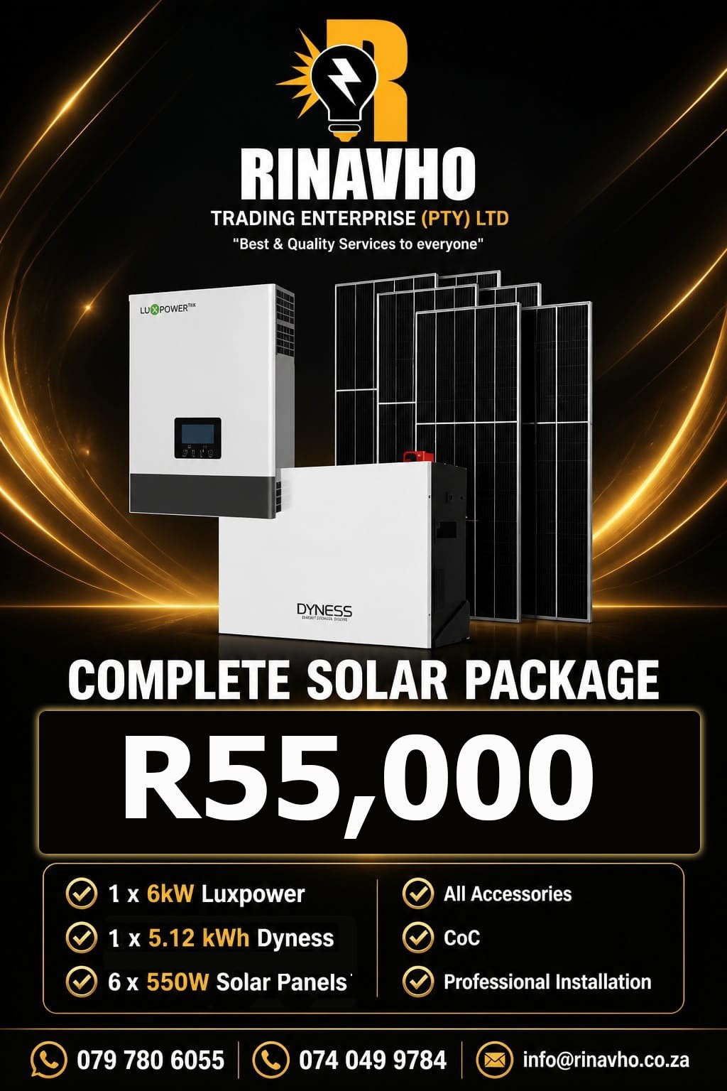 Complete Solar Package R55,000 with Dyness battery - Pretoria
