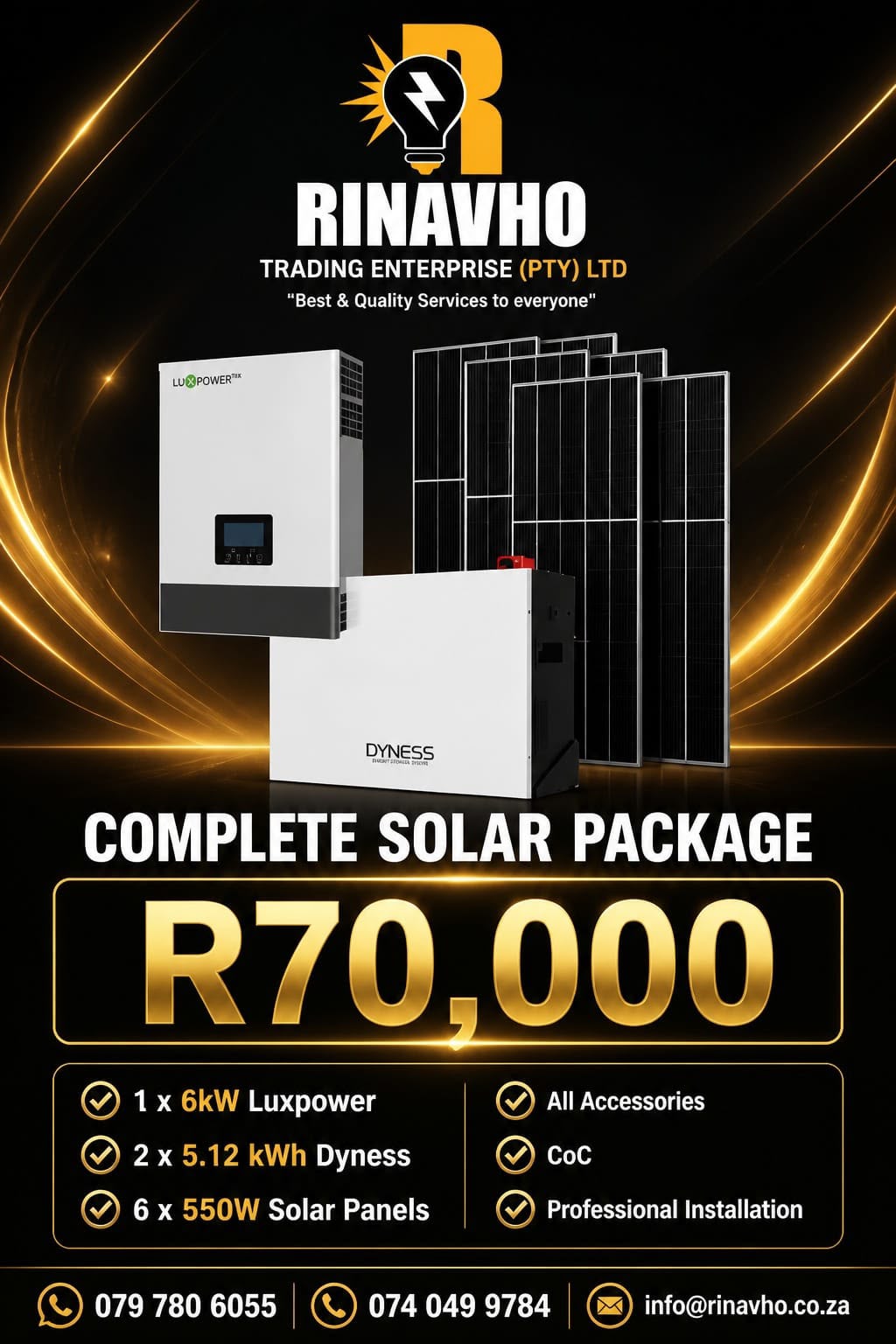 Complete Solar Package R70,000 with Dyness batteries - Gauteng